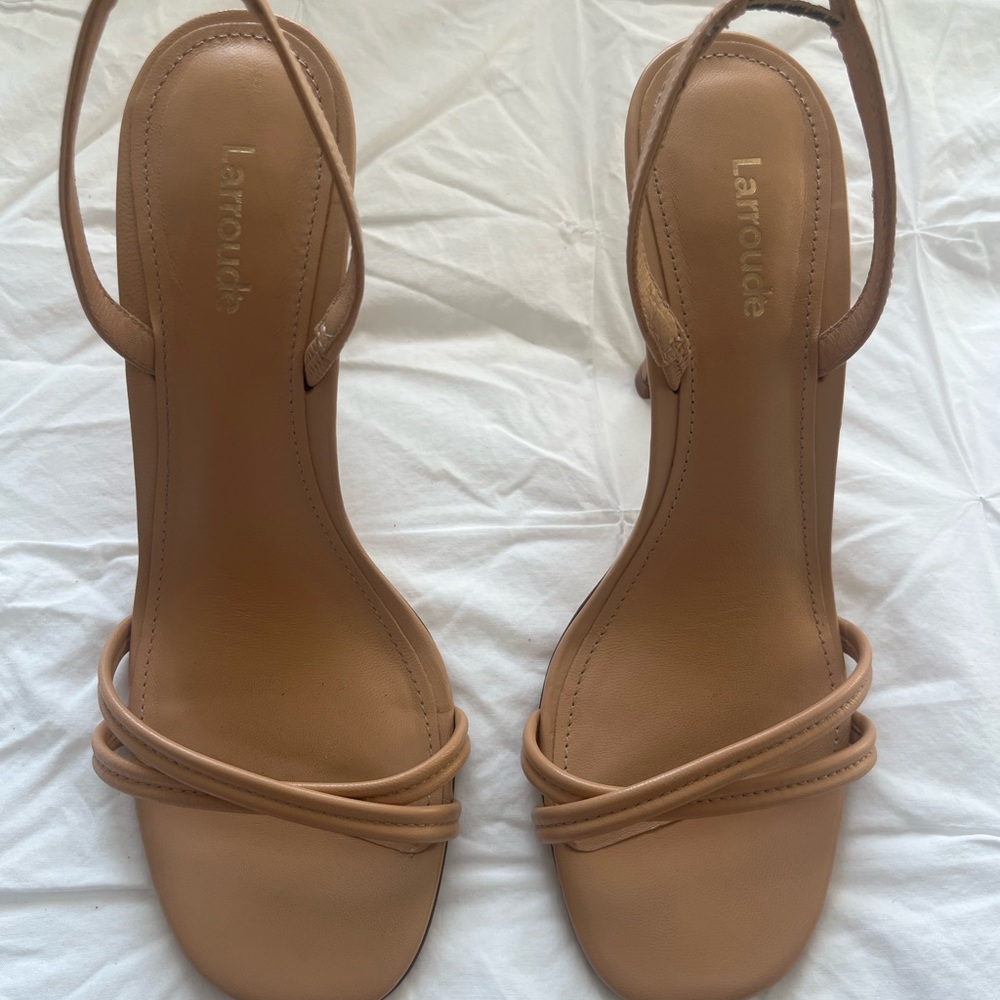 Larroude Annie Sandal In Tan Leather (with box, dust bags, etc)
